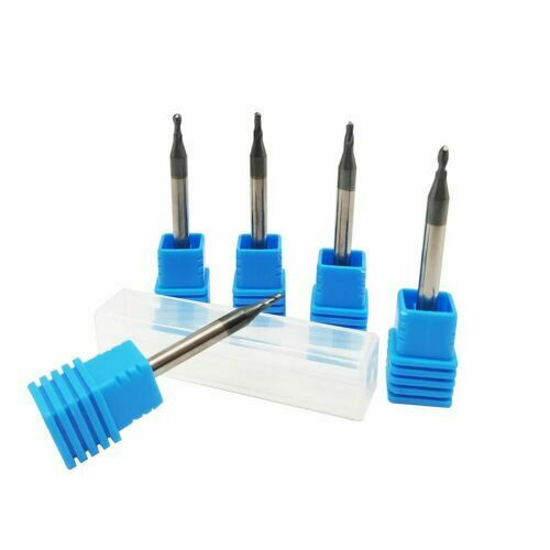 5PCS 1 X 50mm 2Flute 1mm shank  Ball nose carbide End Mill Cutter CNC HRC45°