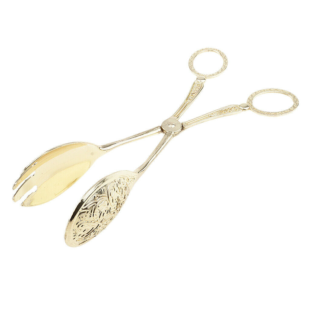 Metal Cake Pizza Bread Tong Clip Kitchen Serving Clamp Golden 8.6 inch