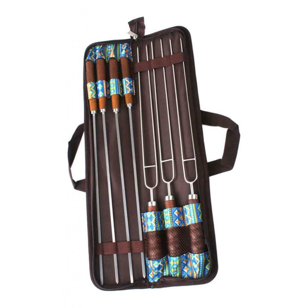 7in1 Stainless Steel Barbecue Skewer Camping BBQ Needles Cooking Meat Sticks