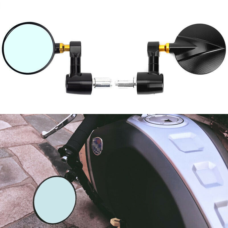 Pair Retro Motorcycle Bikes Blue-faced Rearview Mirror Aluminum Alloy Convex