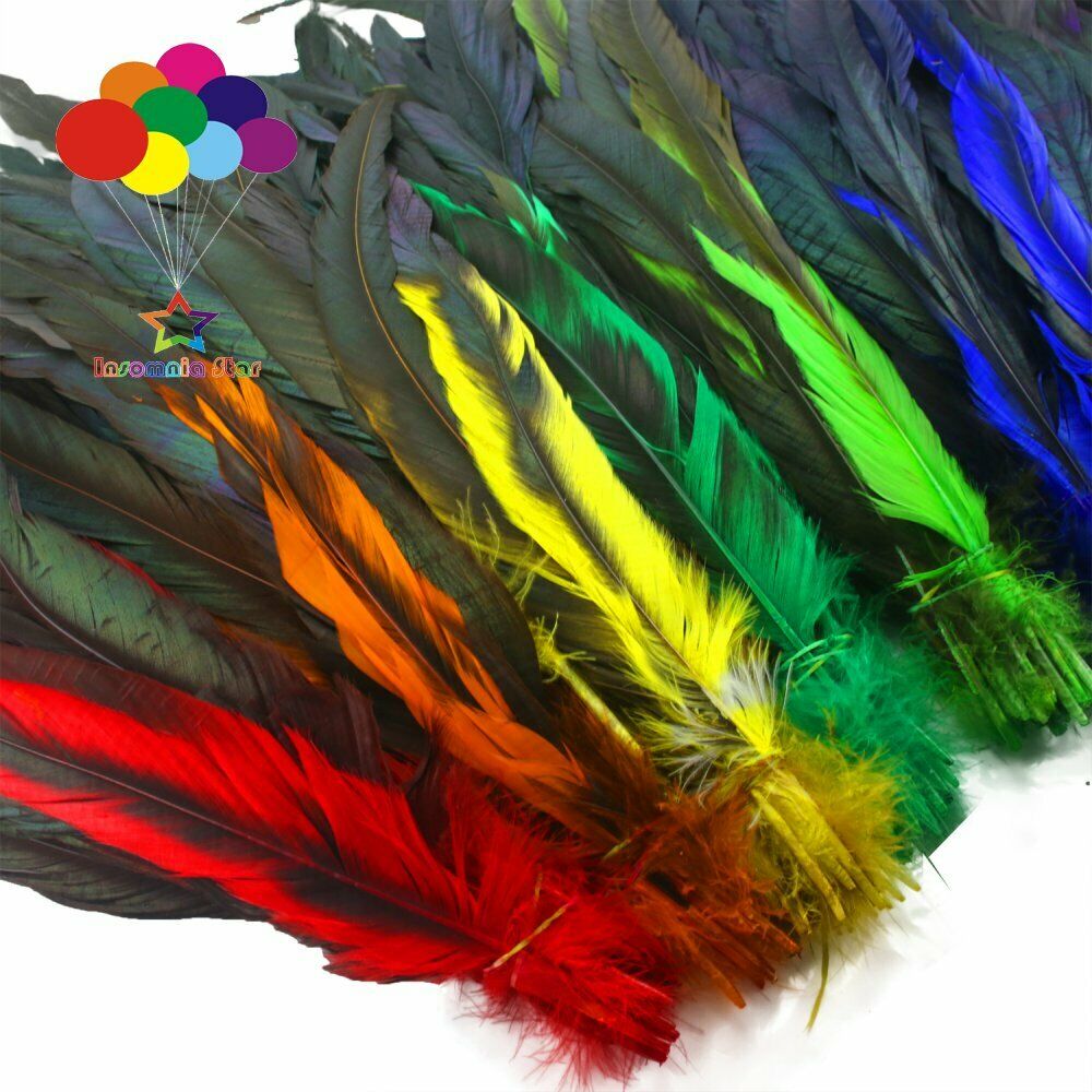 Red dyeing 100 Pcs 12-14Inch / 30-35cm Cock Chicken Tail natural Feathers Crafts