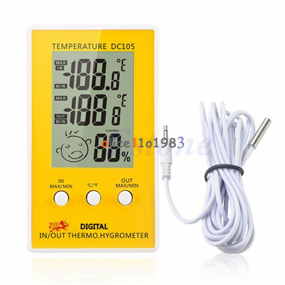 DC105 Digital LCD Indoor Outdoor Humidity Hygrometer Thermometer Meter  Cable