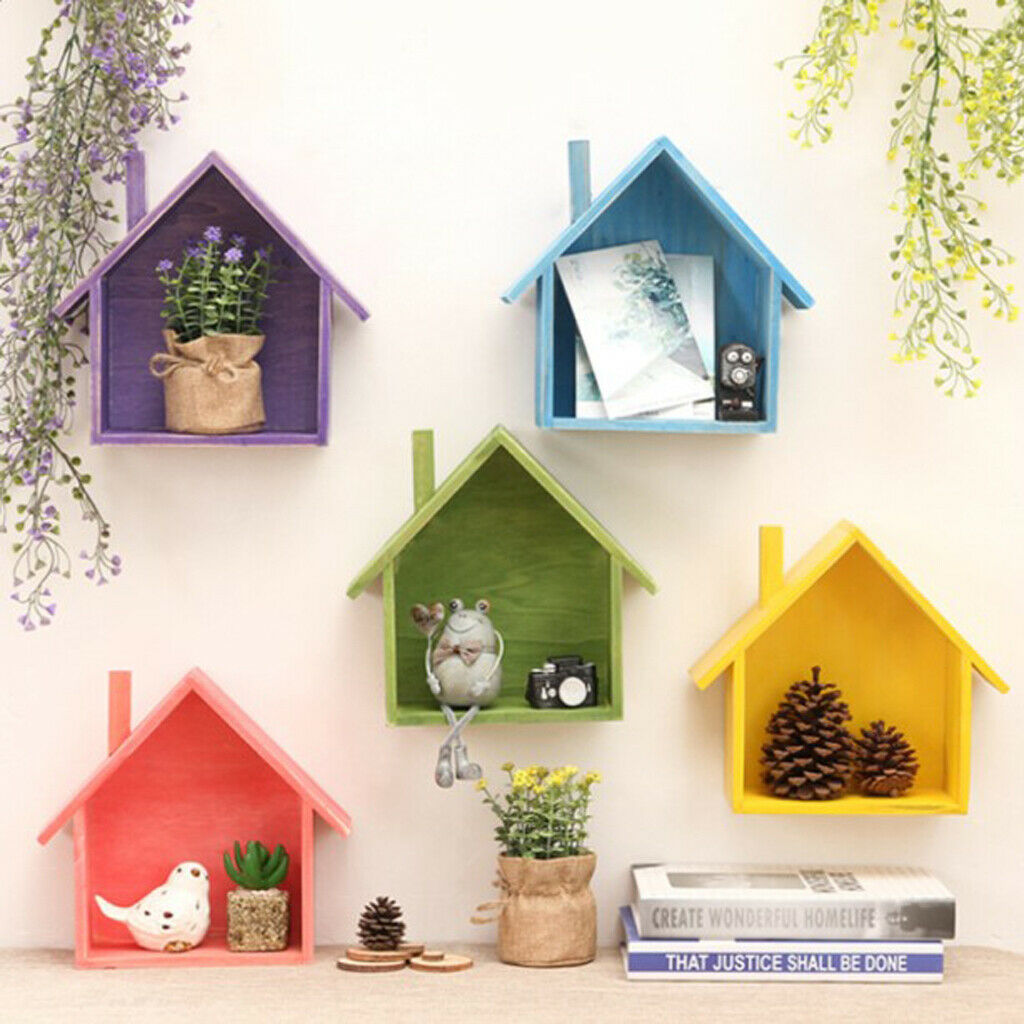 Shabby Chic Wooden House Shelving Display Unit Wall Hanging Box Coffee