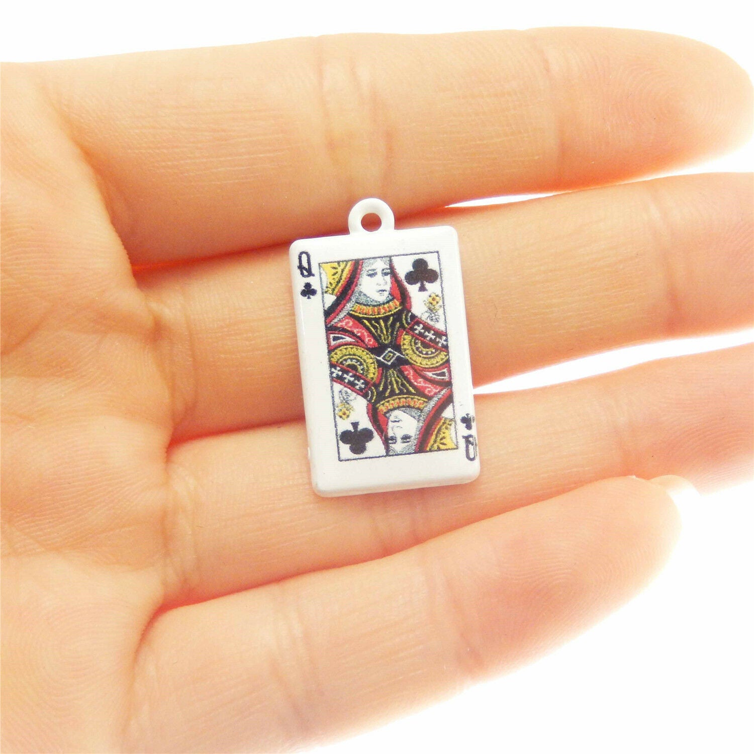 10PCS White Painted Playing Card Poker Q Charm Alloy Pendant Jewelry DIY 26x15mm
