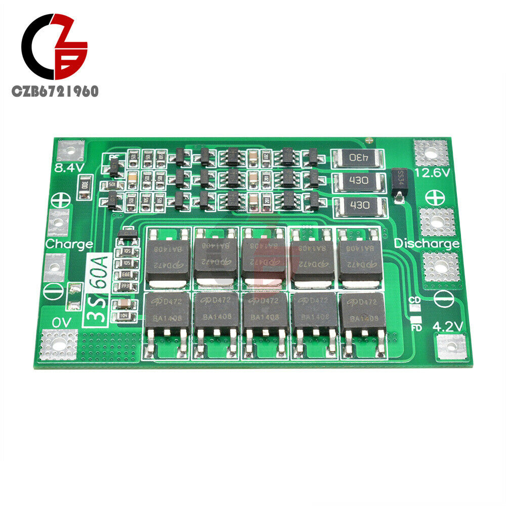 3S 60A 12.6V Li-Ion LiPo Battery BMS 18650 Charger Balanced Protection Board