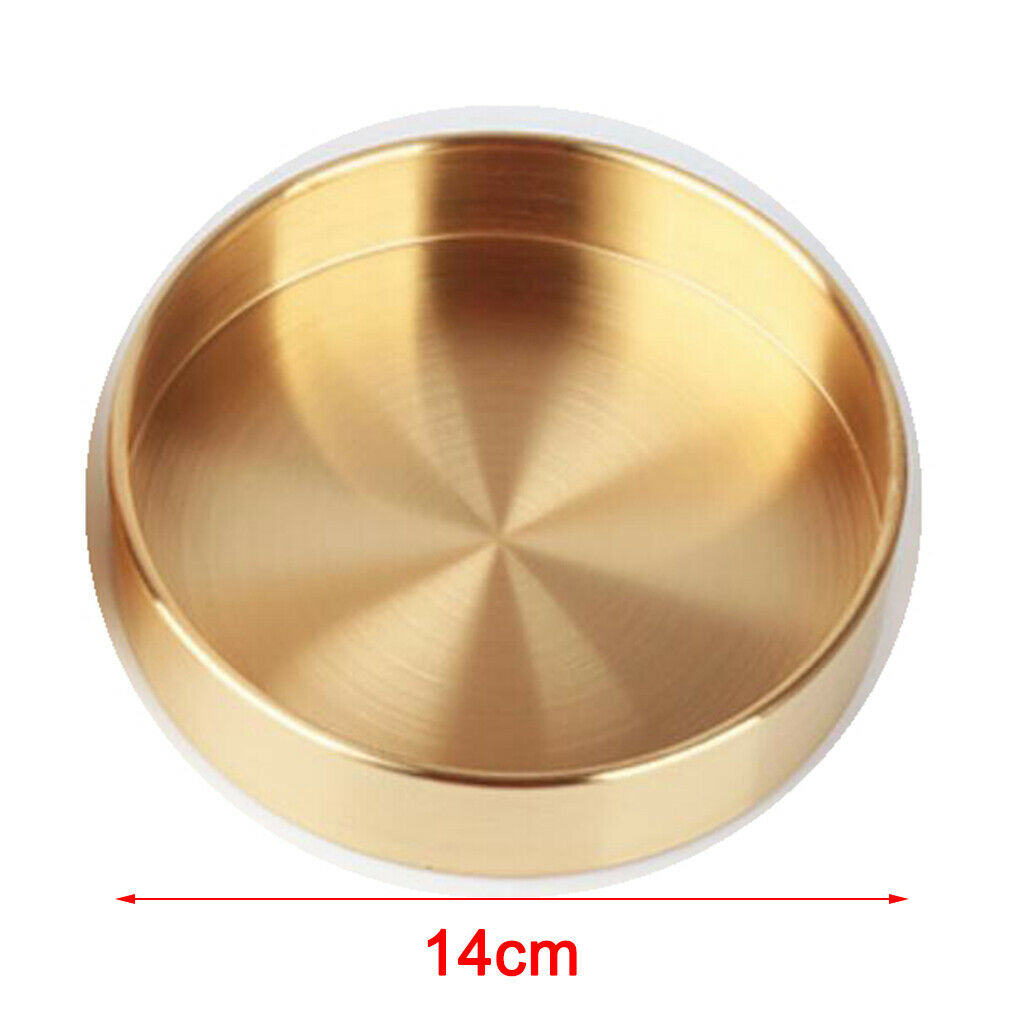 2 Pieces Retro Round Brass Tray Tableware Home Office Desk Storage 14cm