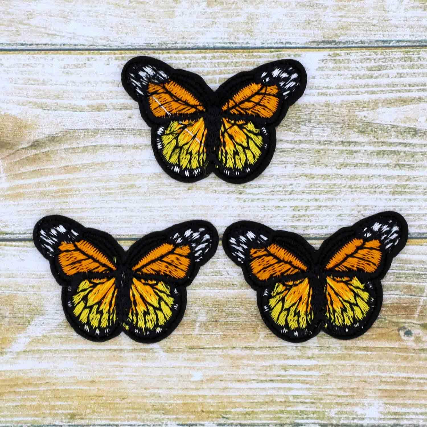 3Pcs Orange Embroidery Butterfly Sew On Patch Badge Embroidered Fabric Applique