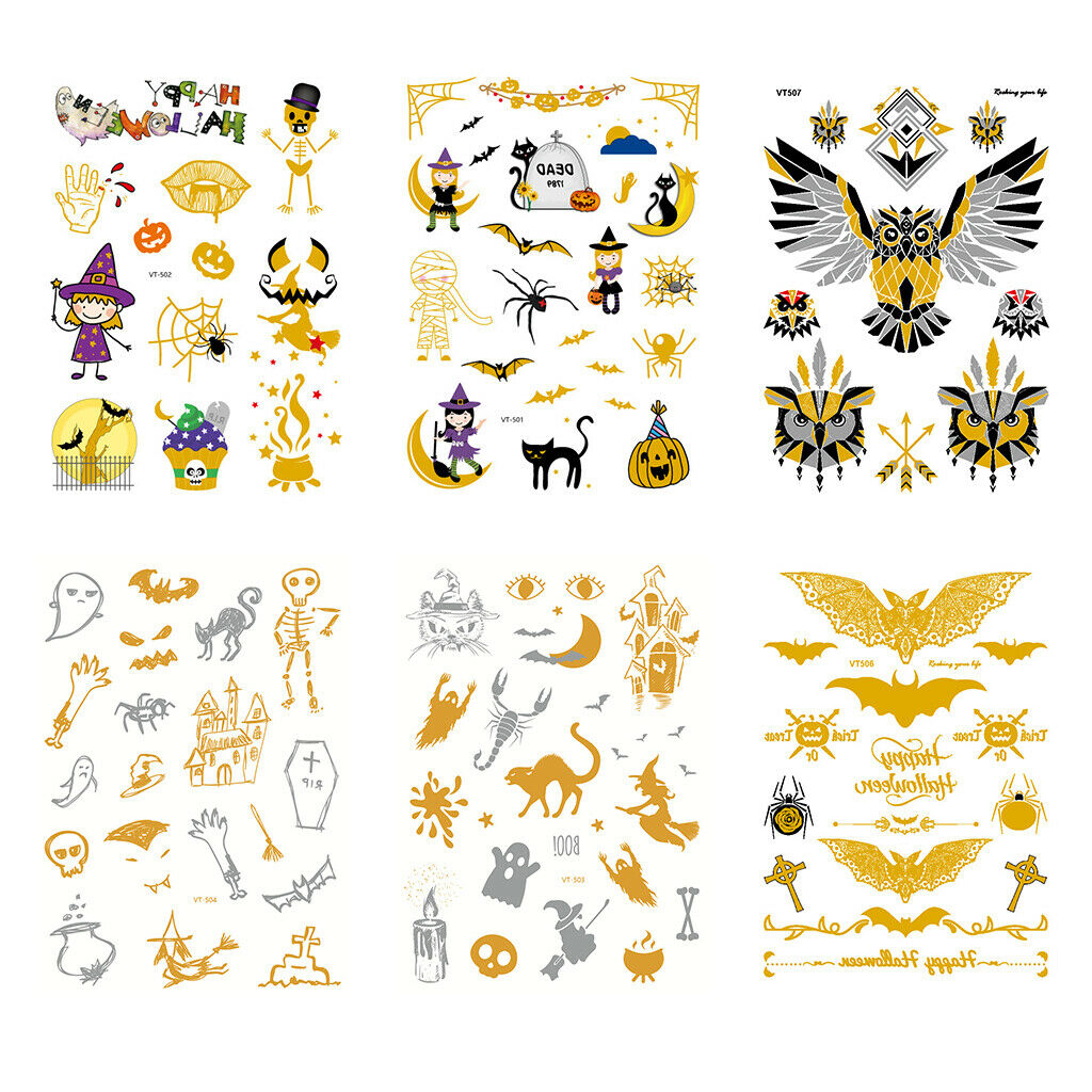 6 Pcs Halloween Temporary Tattoos Pumpkin Ghost for Class Hang Out Women
