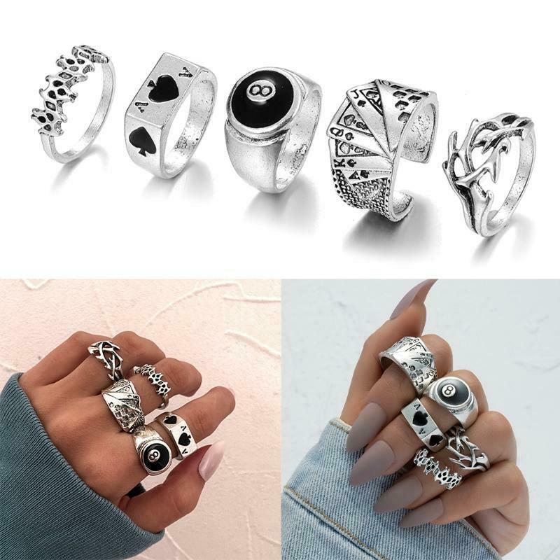 5 Pieces Unique Design Billiards Ring for Men Playing Poker Card Engagement Ring