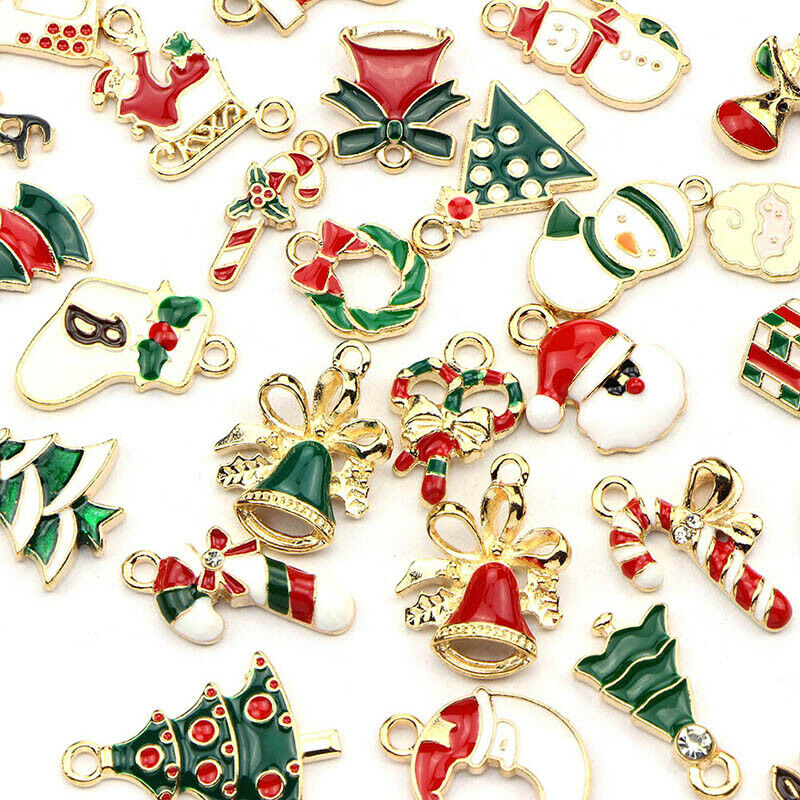 45Pcs Metal Christmas Mix Enamel Charms Pendant DIY Xmas Jewelry Making Craf Rf