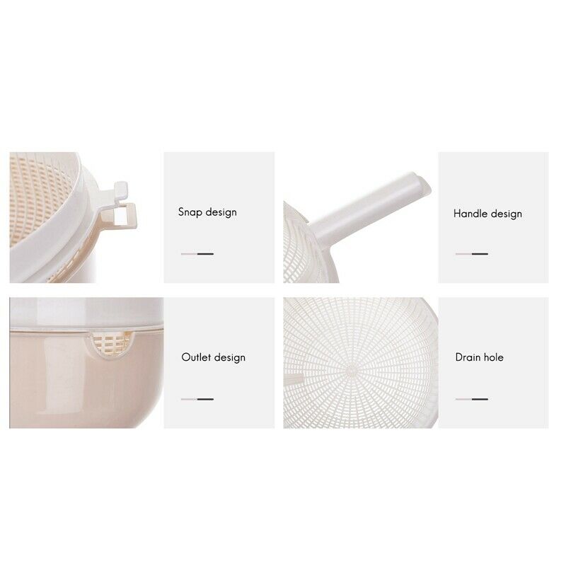 Plastic Handles Rice Wash Basket Double-Layer Drain Basket Kitchen Fruit VegS8Q3