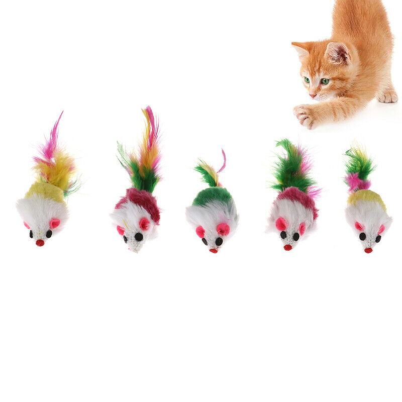 Mini Mouse Pet Cat Interactive Toys Cat Kitten with Colorful FeatherPlush.l8