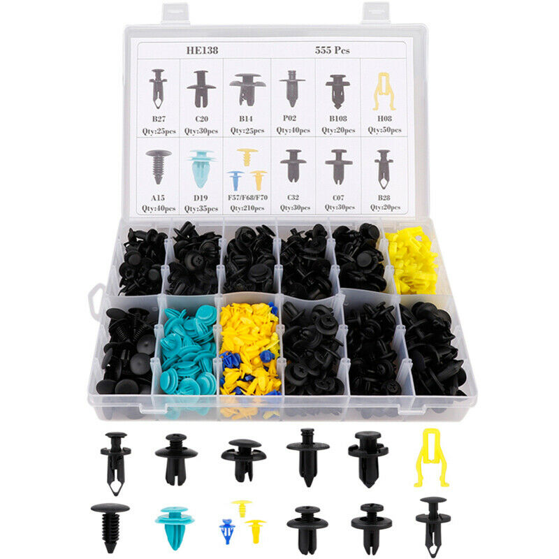 555Pcs Car Bumper Fender Push Pin Rivet Trim Door Panel Clips w/Removal Tool Set