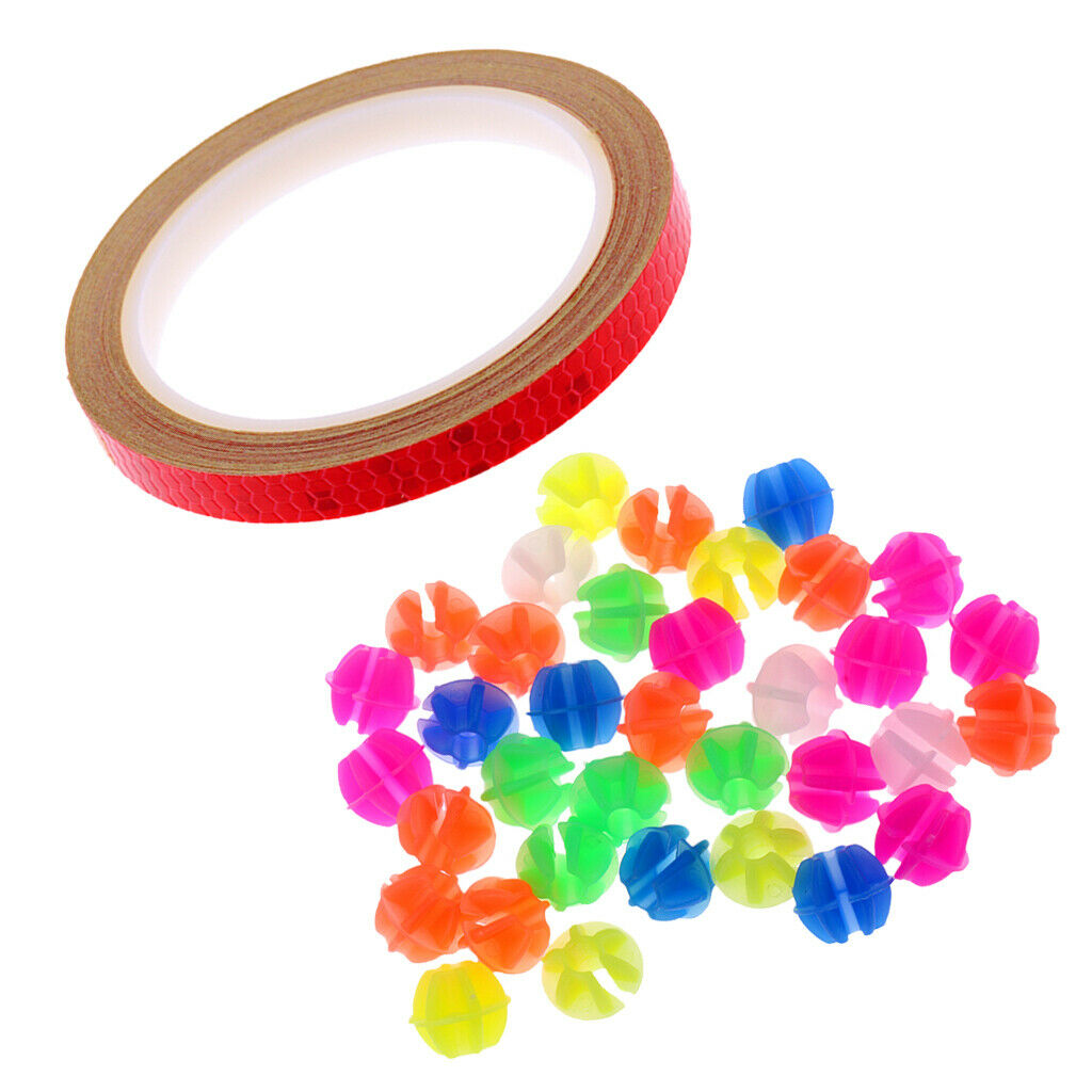 Wheel Spoke Mini Beads (36pcs)+Bike Reflective Wheel Stickers Red