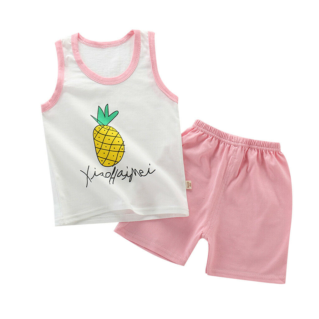 Children Vest Shorts Suit Summer Cotton Vest Suit Pink Pineapple 55