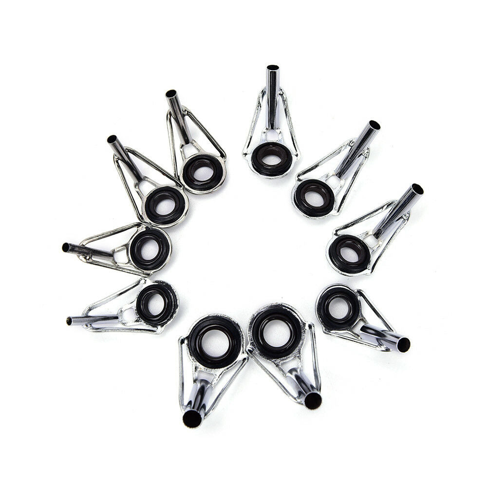 80pcs 10Sizes Steel Fishing Rod Pole Guide Tip Top Ring Eye Repair Kit Black BDA
