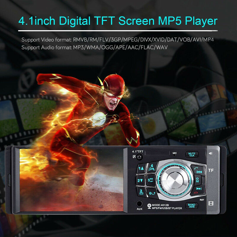 4.1" Car Stereo Radio MP5 MP3 Player Bluetooth USB FM Audio HD Camera FM In Dash