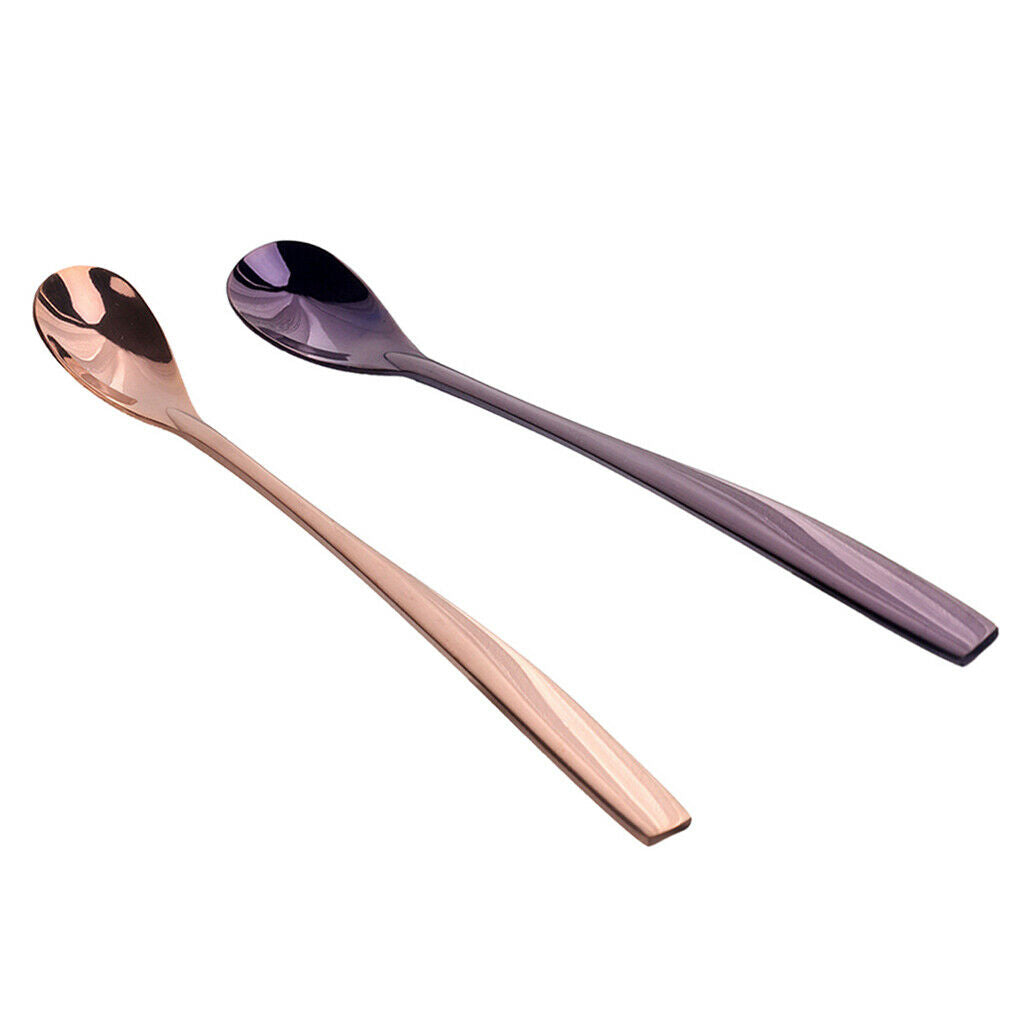 2Pcs Stainless Steel Long Handle Tea for Sundae Coffee w/ Smooth Surface