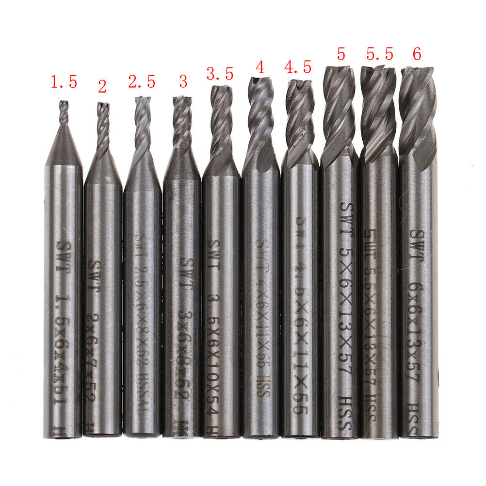 10X 1.5-6mm HSS Straight Shank 4 Flue End Mill Cutter CNC Drill Bit Tool SeY1