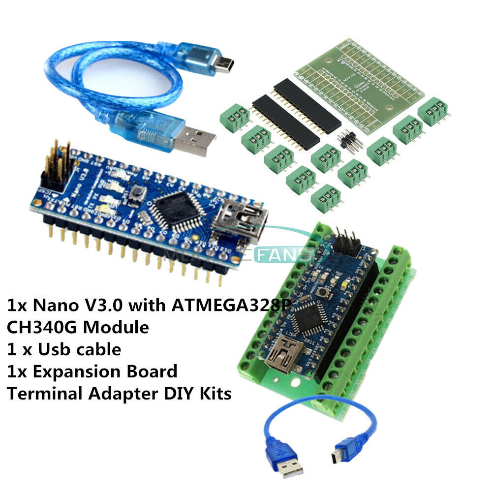 Nano V3.0 5V Microcontroller CH340G +Terminal Adapter Sheild Board For Arduino