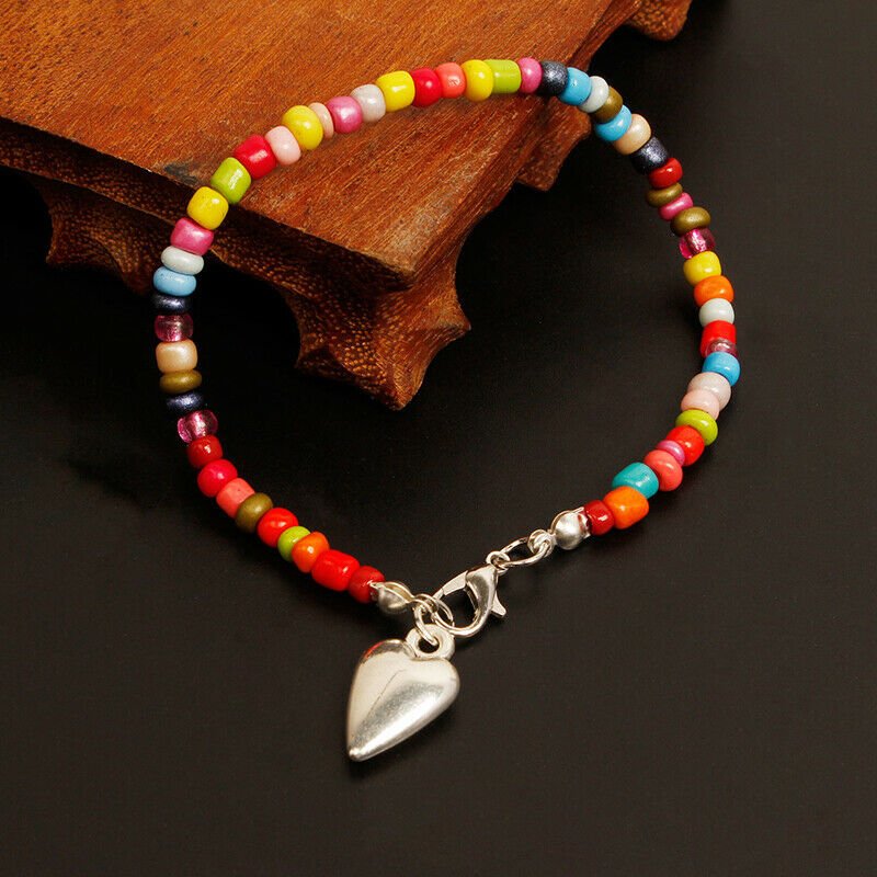Boho Multicolor Bead Heart Pendant Bracelets Bangle Charm Women Jewelry Gift.DD