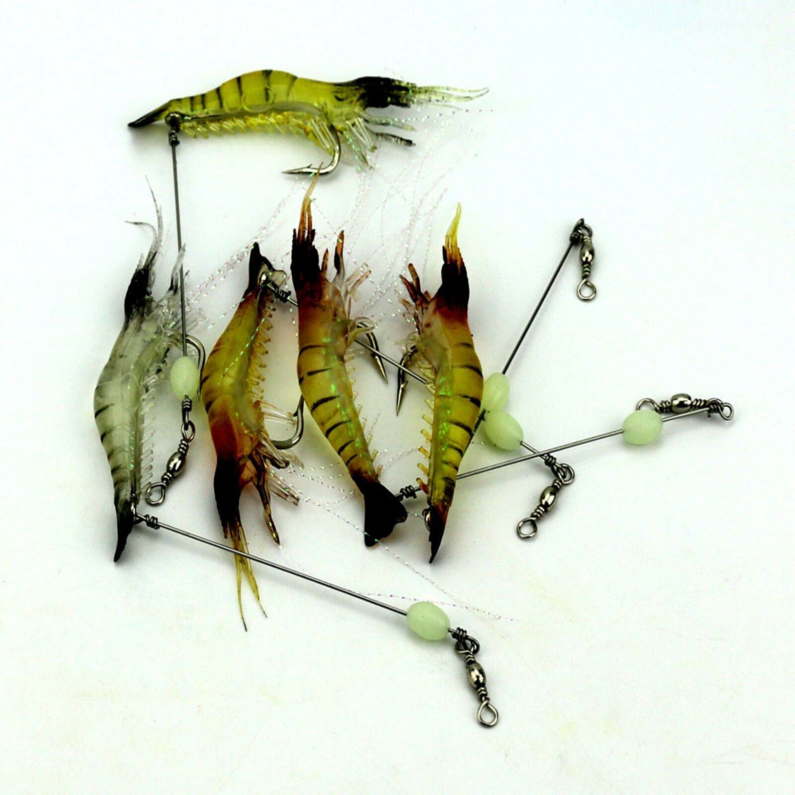 Soft Lifelike Shrimp Prawn Fishing Lures Luminous Shrimp Bead Hook Bait ~5PCS