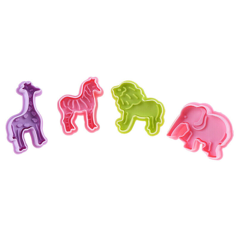 4Pcs Lion Giraffe Zebra Elephant Animal Fondant Cake Mold Biscuit Cookie .l8