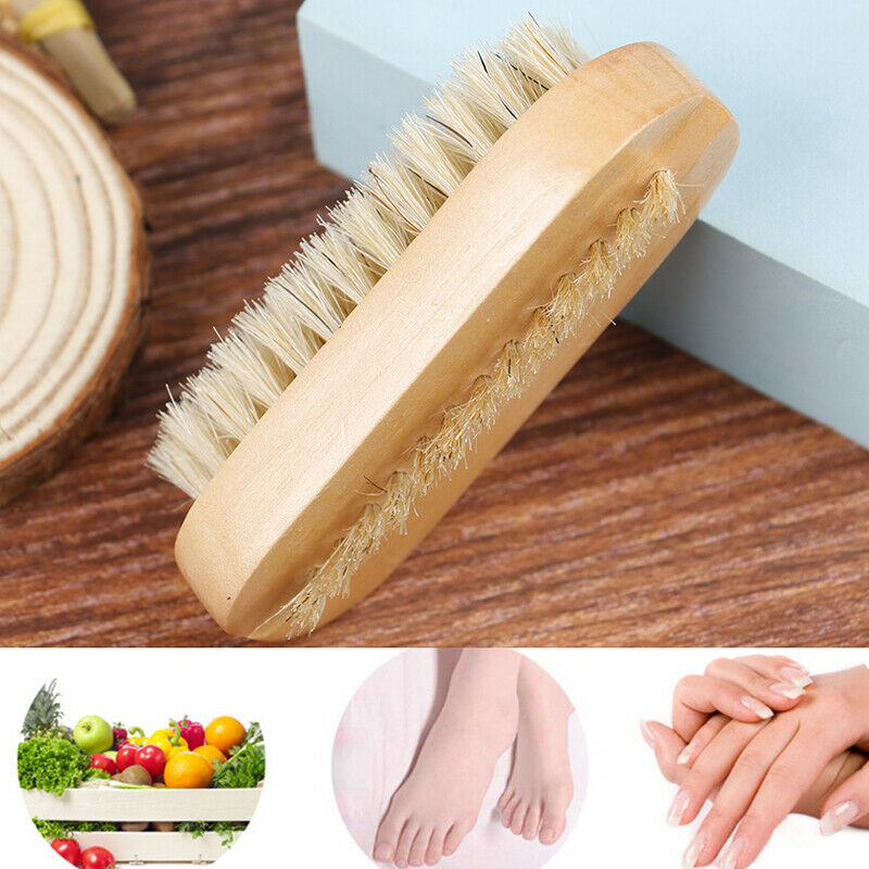 Wooden Nail Brush Scrubbing Finger Toe Washing Up Double Sided Bristles NatuFCA