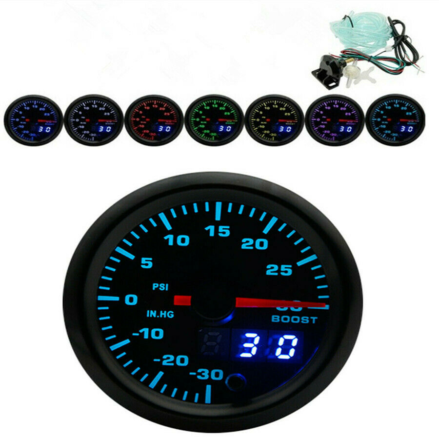 2" 52mm Car Turbo Boost Gauge 7 Colors LED PSI Meter Analog/Digital Dual Display