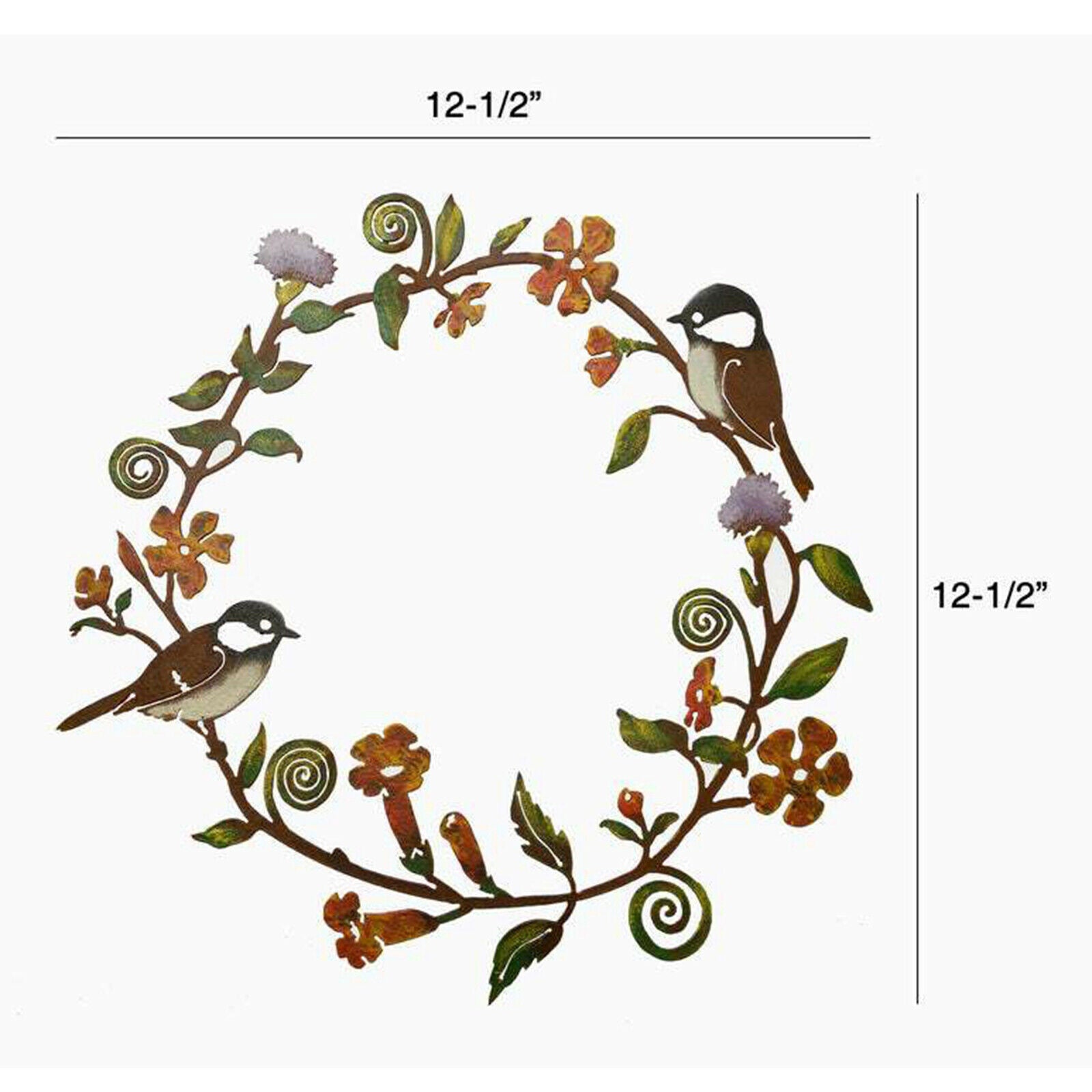 Chickadees Flowers Metal Wreath Decor for Door Wall Hanging Home Party