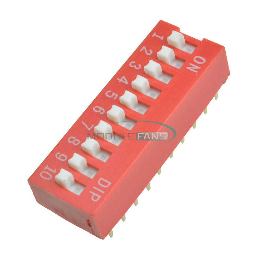 50pcs  2.54mm 10-Bit 10 Position Way DIP Slide Type Switch ModuleRed Pitch New