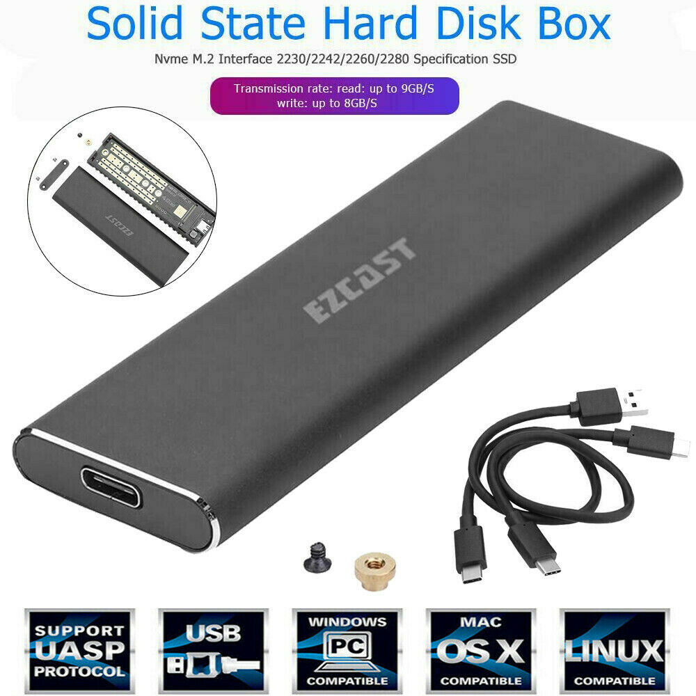 M2 SSD Hard Case NVME PCIe Enclosure M.2 to USB3.1 Type C GEN2 M Key Adapter Kit