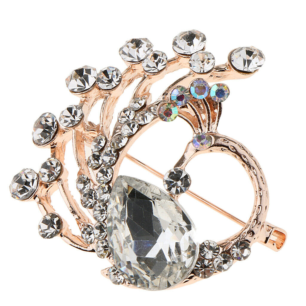 Women Crystal Peacock Brooch Wedding Bouquet Pin Jewelry Party White