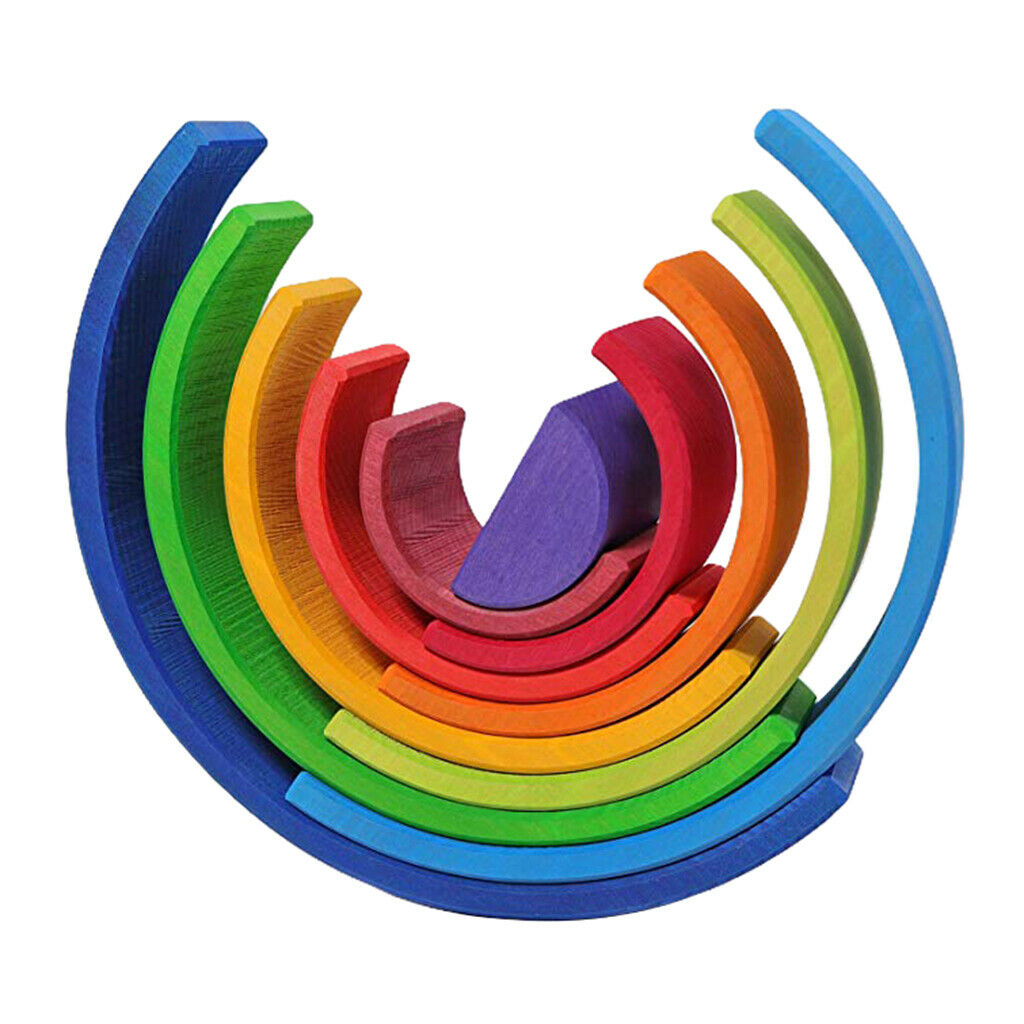 Wooden Rainbow Stacking Toddler Montessori Kids Early Learning Educational
