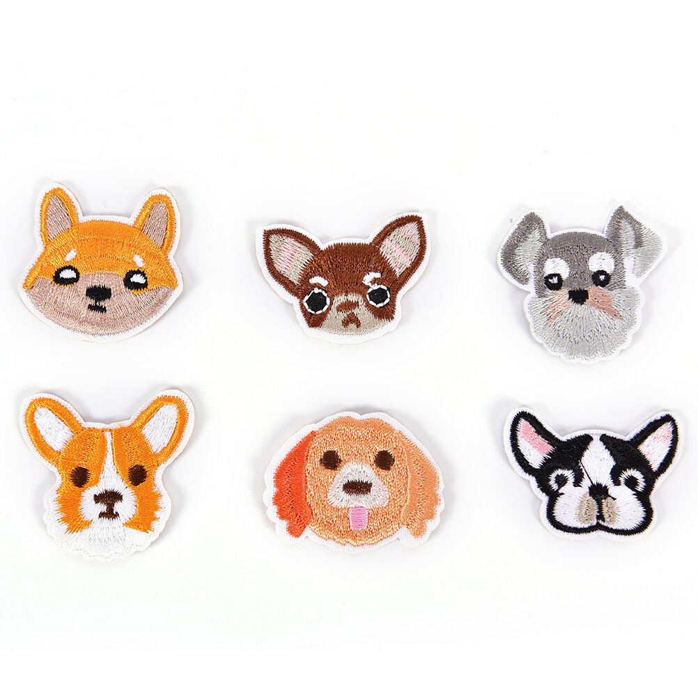 6Pc Dog Embroidered Patch Iron On Sewing Applique Badge Clothes Stickers C.l8