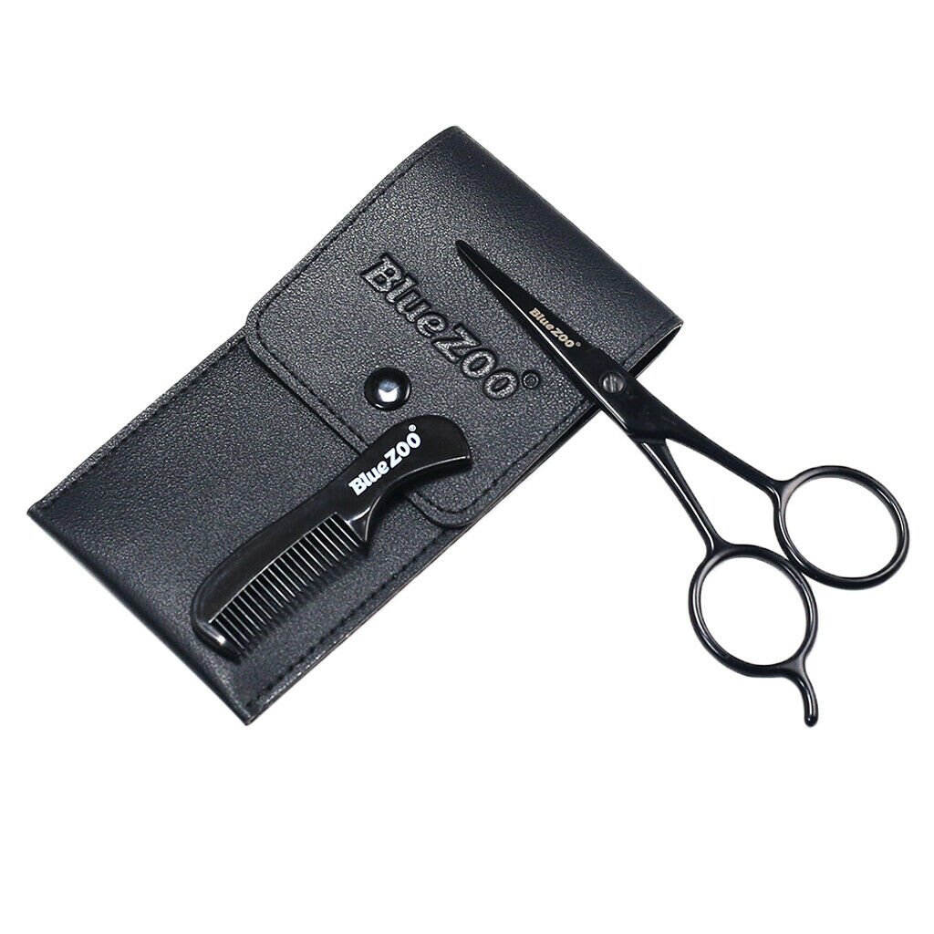 1 Set Men Beard Mustache Styling Scissors with Comb and PU Bag Kits Black