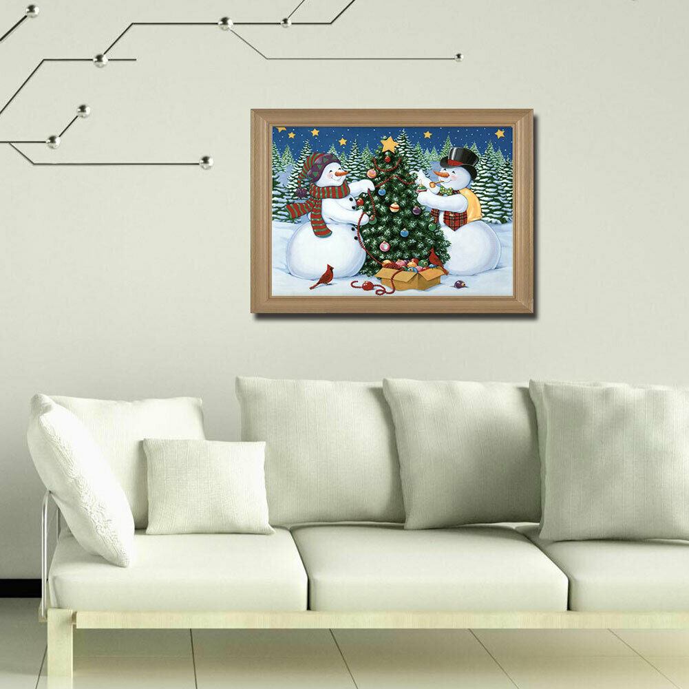 Snowman Christmas Tree DIY Full Drill Round Diamond Painting Embroidery Kit @