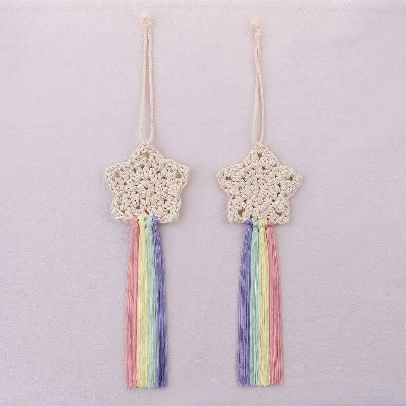 Macrame Five-pointed Star Rainbow Pendant Nordic Handwoven Cotton Tapestry Decor