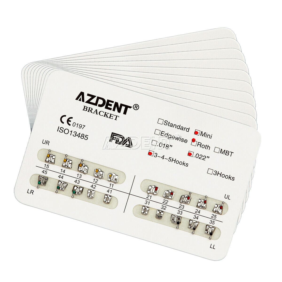 10 kits AZDENT Dental Orthodontic Brackets Braces Mini Roth .022" Hooks 3-4-5