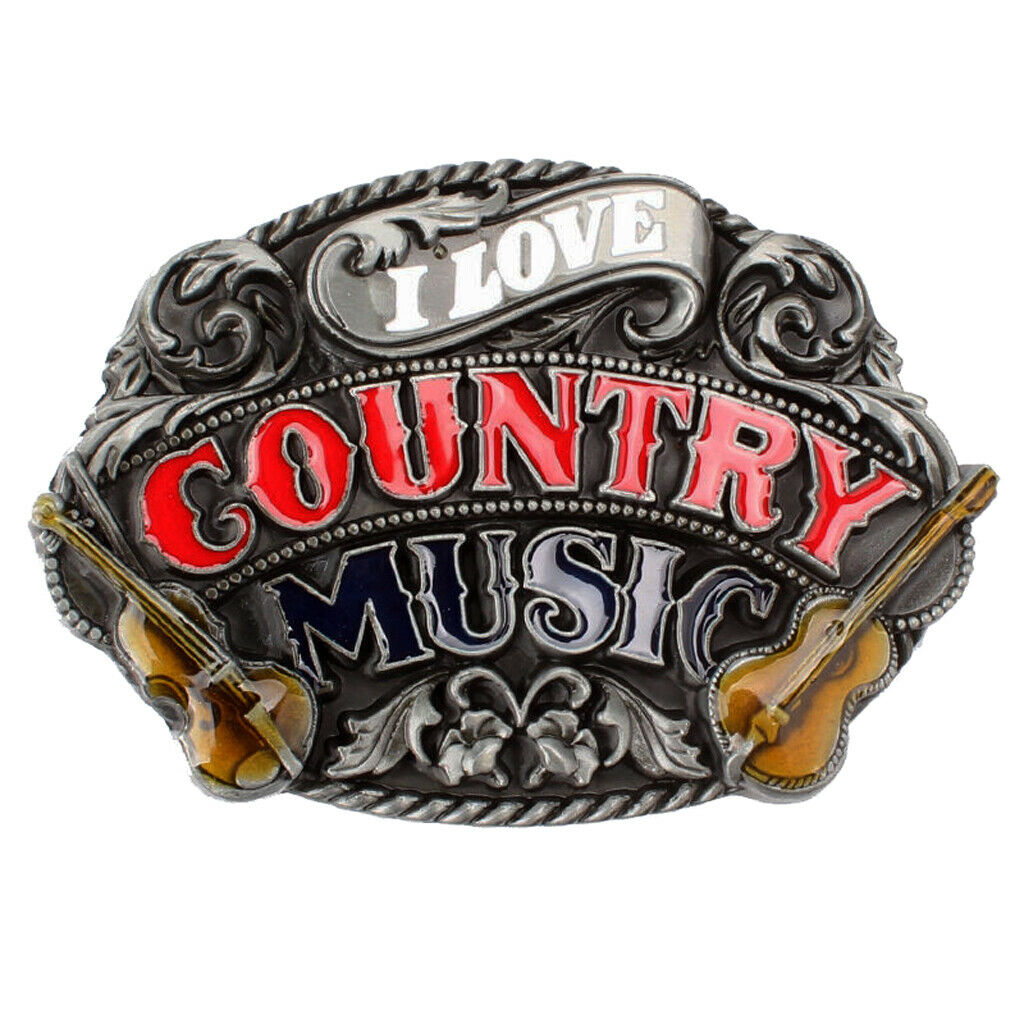 Classic I Love Country Music Guitar Belt Buckle Western Cowboy Cowgirl