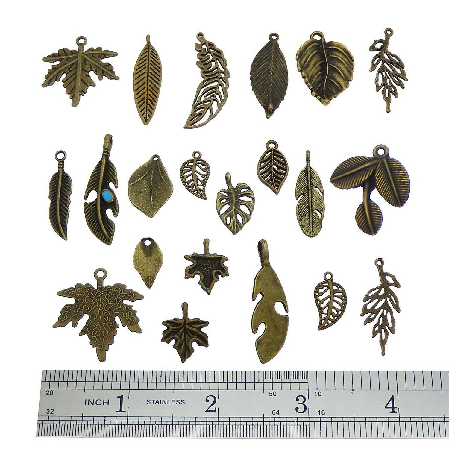 30pcs Jewelry Accessories Retro Bronze Mixed Tree Leaves Alloy Charms Pendants
