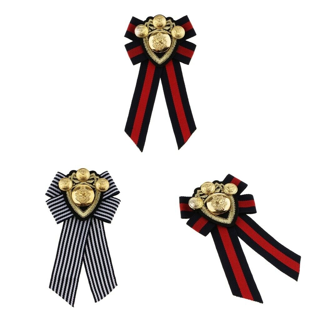 3Pcs Ladies Bowknot Bow Tie Dress Shirt Necktie Striped Vinatege Brooch Pin