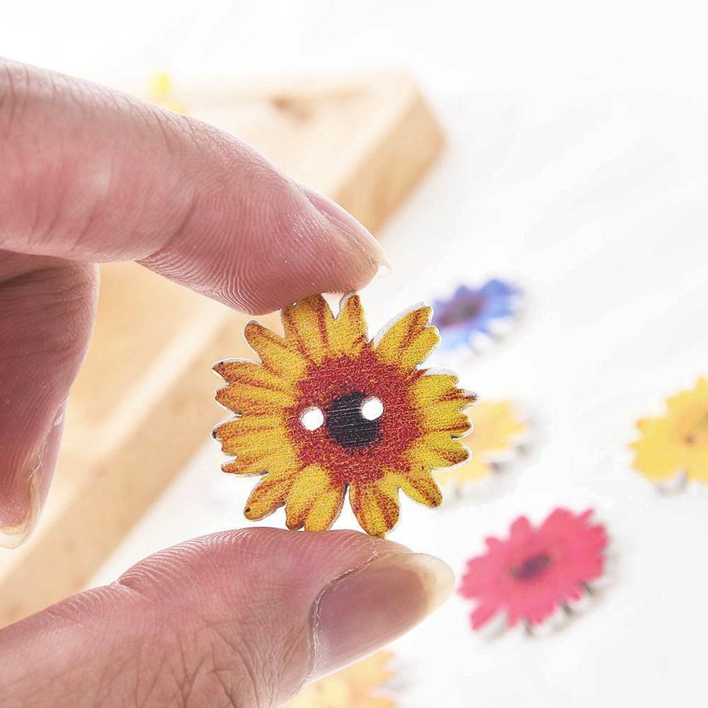 Lots 50Pcs Wooden Buttons Sewing 2-holes Scrapbooking Button Crafts Flower Shape