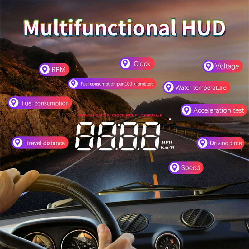 Car High-definition HUD Head-up Display M5 Universal Black Projector KM/H MPH