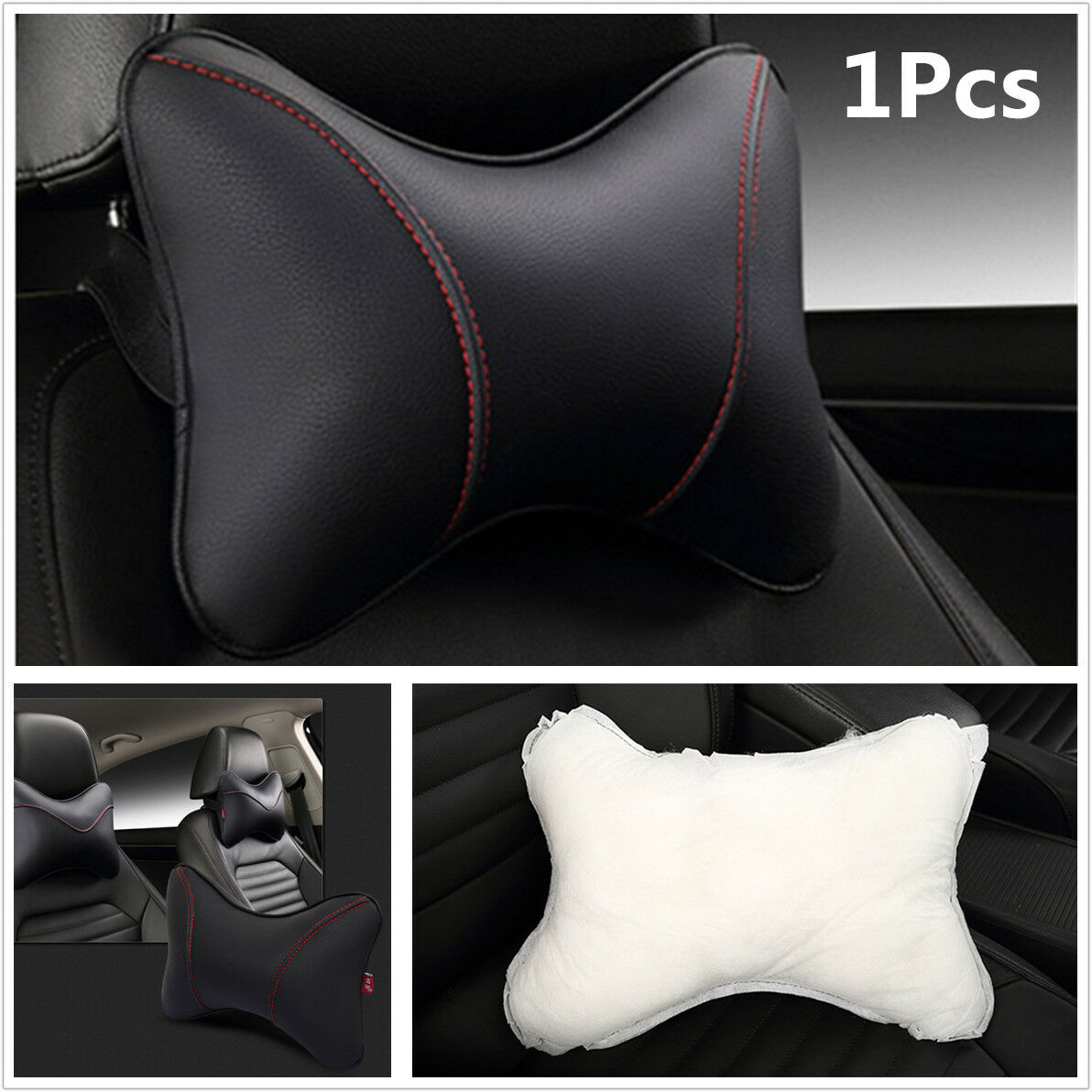 1x Car Wear-resistant PU Leather Car Headrest Breathe Seat Head Neck Rest Pillow