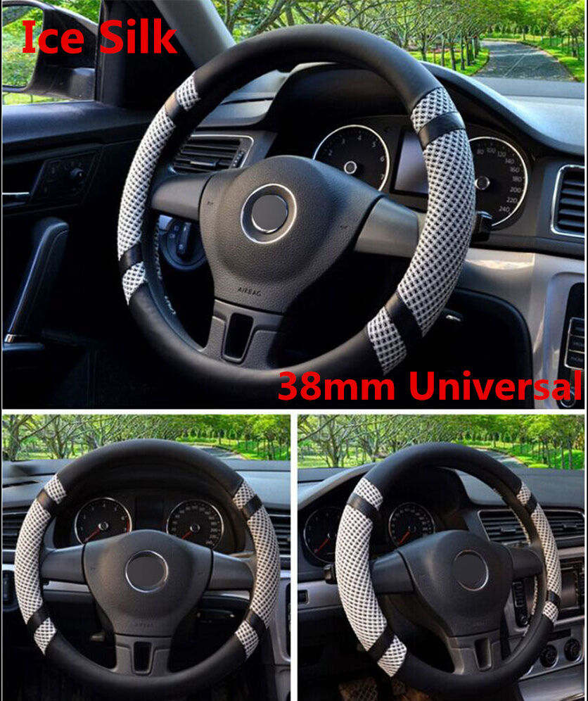 38cm Microfiber Leather Ice Silk Car SUV Steering Wheel Cover Cooling Breathable