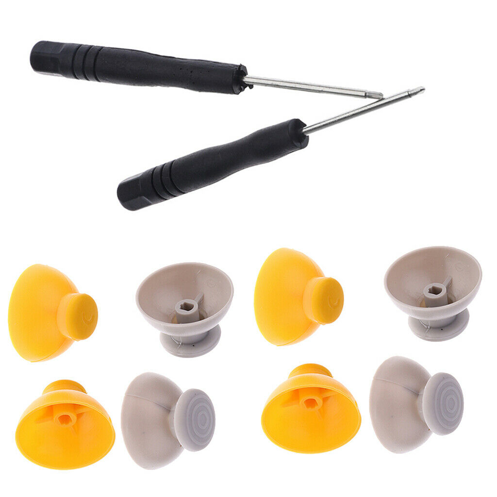 4Pair Replacement Analog Joystick Caps Grey + Yellow Thumb Sticks Cover with