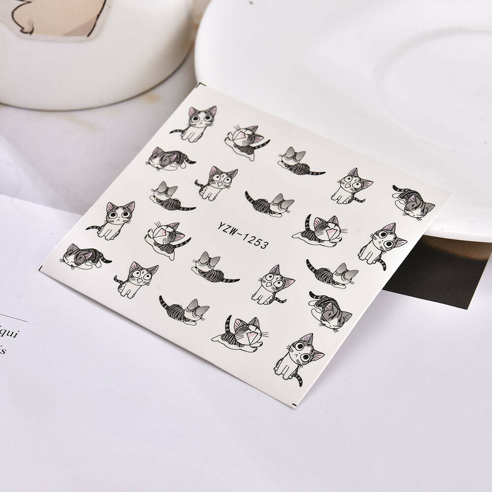 Nail Art Decals Nail Wraps Water Transfers Funny Cute Happy Cat DIY Stickers