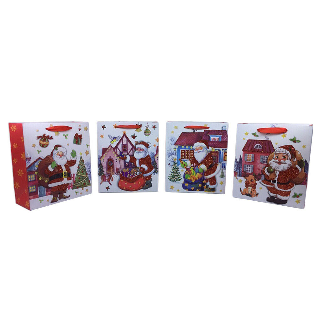 12 Santa Claus Paper Gift Bags 4 Different Designs, One Sizes, For Christmas
