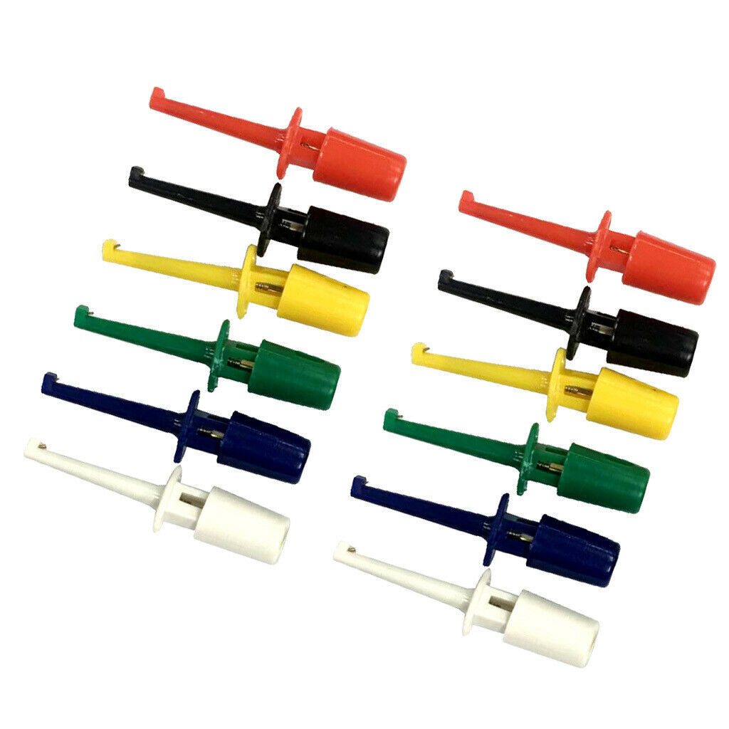 12 pcs 6 colors Grabbers Probes SMD SMT IC Hook Test Clip Flat Cables 42mm